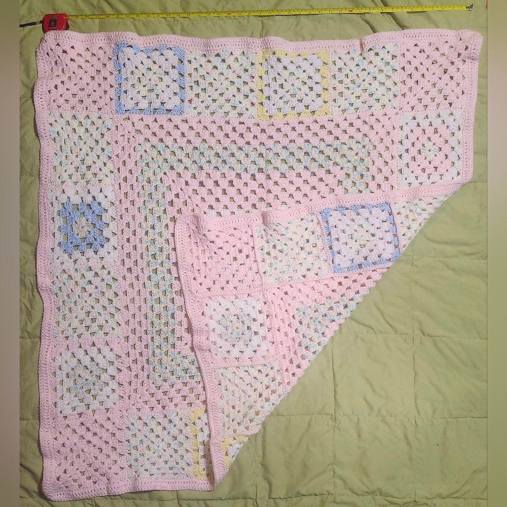 Homemade Pastel Pink 42" By 42" Crochet Blanket - Picture 3 of 6